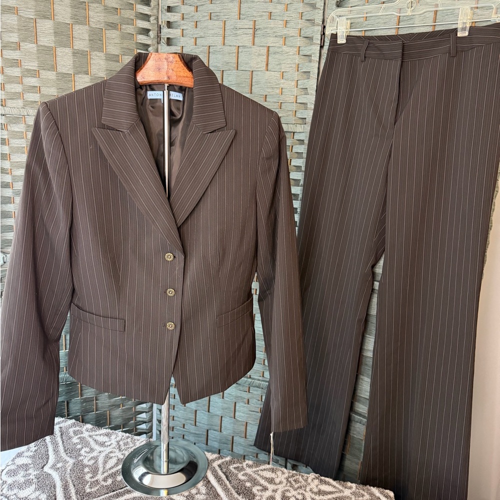 ANTONIO MELANI Brown Pinstripe Blazer and Pants Set Suit NWT